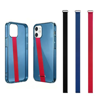 Bilymate Reusable Silicone Phone Grip Strap (3 Pack)-Wireless Charging Compatible, Detachable Loop Holder for iPhone & Android Cases - Black+Blue+Red