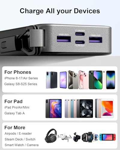 NOBIS Portable Charger 20000mAh 45W Power Bank with Detachable C-Cable - color: Black