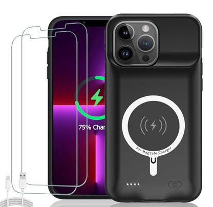 Battery Case for iPhone 13 Pro Max, Upgraded 12000mAh Rechargeable Portable Extended Battery Pack Supported Qi Wireless Charging Case Compatible with iPhone 13 Pro Max (6.7 inch) Charger Case (Black) - size: iPhone 13 Pro Max(6.7 inch)