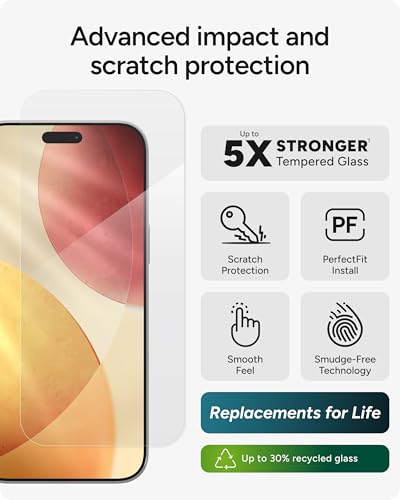 ZAGG Glass Elite Screen Protector for iPhone 17 Pro Max - 5X Stronger Tempered Glass, ClearPrint Technology for Smudge Free Clarity, Smooth Feel, Full Coverage, InvisibleShield, Easy Two-Step Installation - size: iPhone 17 Pro Max, style: Glass Elite