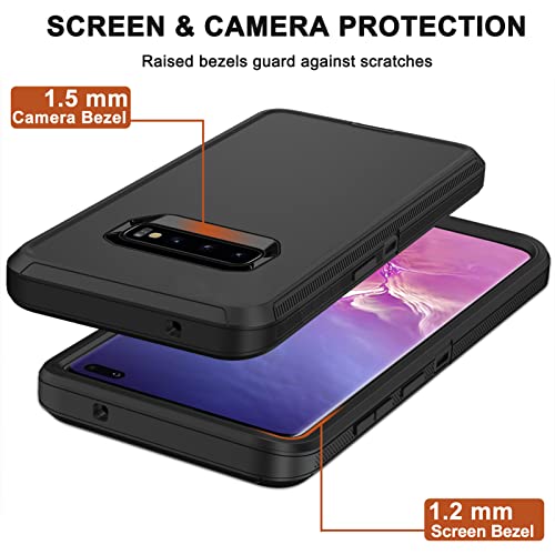 for Samsung Galaxy S10 Case with Belt Clip Holster, 2 x Screen Protector, [Military Grade Drop Protection] Heavy Duty Full Body Shockproof Rugged Protective Cover for Samsung Galaxy S10 Black - color: Black