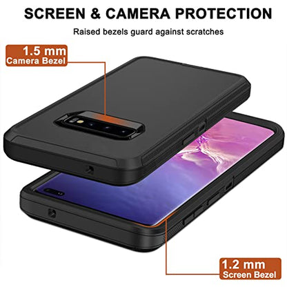 for Samsung Galaxy S10 Case with Belt Clip Holster, 2 x Screen Protector, [Military Grade Drop Protection] Heavy Duty Full Body Shockproof Rugged Protective Cover for Samsung Galaxy S10 Black - color: Black