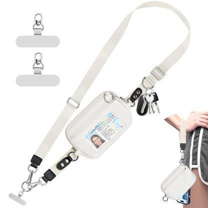 Tiostep Clip and Go Strap for Phone with Wallet Crossbody Phone Lanyard Adjustable and Detachable RFID Wristlet Wallet (Cream, Medium) - color: Cream, size: Medium