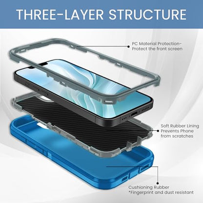 MXX for iPhone 16e & iPhone 17e Case, Rugged Heavy Duty 3-Layer Protective Cover,[Compatible with MagSafe] Shockproof Drop Resistant Dustproof Full Body Case – Blue/Grey - color: Blue