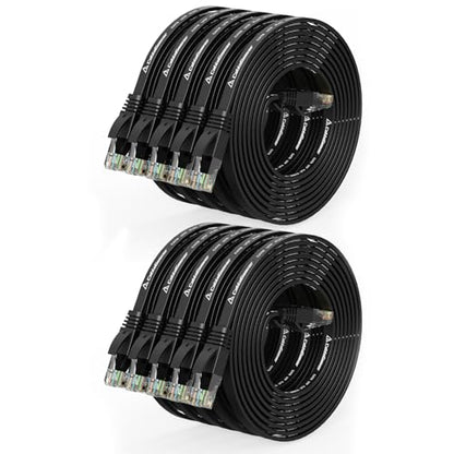 CableGeeker Cat 6 Flat Ethernet Cable 7ft 10Pack, 10Gbps, Black - color: Black-Flat, size: 7ft, style: 10 Pack