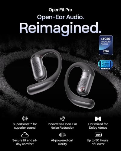 SHOKZ OpenFit Pro Open-Ear Earbuds with Noise Reduction, Dolby Atmos, Black - color: Black