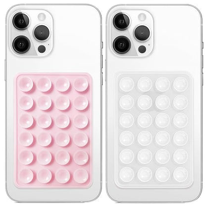 Anteel 2 Pack Silicone Suction Phone Case Mount, Non Slip Sticky Grip, Silicon Adhesive Suction Cup Mount, Strong Grip Holder for Selfies and Videos (LightPink&Translucent) - color: LightPink&Translucent