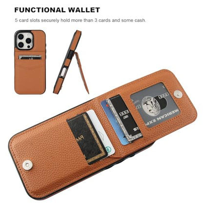 KIHUWEY for iPhone 16 Pro Wallet Case Card Holder, Lichee Light Brown | Credit Card Slots, PU Leather, Kickstand, Magnetic, Flip Heavy Duty Protection Cover for Men Women - color: Lichee Light Brown
