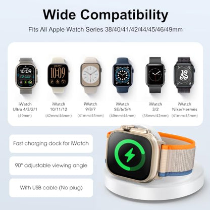 Upgraded for Apple Watch Charger, Foldable Travel Fast Charging Dock - color: White