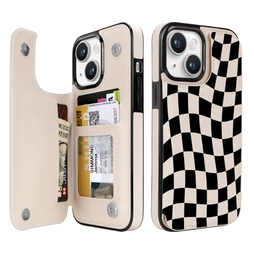 uCOLOR for iPhone 13/14 Wallet Case with Card Holder Dune Mirage Checkered | PU Leather RFID Blocking for Women Men Magnetic Clasp Kickstand - color: Dune Mirage Checkered
