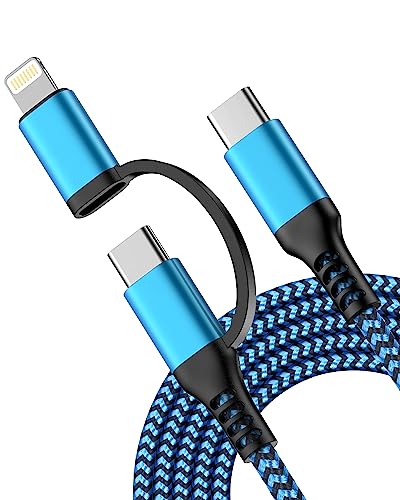 USB C to Lightning&USB C Cable, 2-in-1/6ft USB C Multi Charging Cable Cord - color: Blue