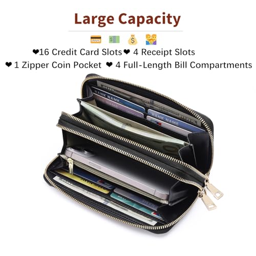 GOIACII Women's Wallet RFID Blocking Leather Wristlet - color: A01 Black