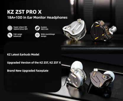 2026 Latest KZ ZST PRO X in Ear Monitor Headphone, 1BA 1DD Hybrid Driver Wired Gaming Earbuds Deep Bass Sound Ear buds HiFi IEM for Gaming Music Video Singer Musician Drummer (without mic, Black Gold) - color: Black Gold, style: without mic