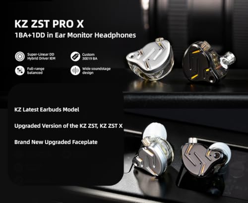 2026 Latest KZ ZST PRO X in Ear Monitor Headphones, 1BA 1DD Hybrid Driver Wired Gaming Earbuds, Deep Bass Sound Wired Ear Buds, HiFi IEM for Gaming Music Singer Musician Drummer (Without mic, Silver) - color: Silver, style: without mic