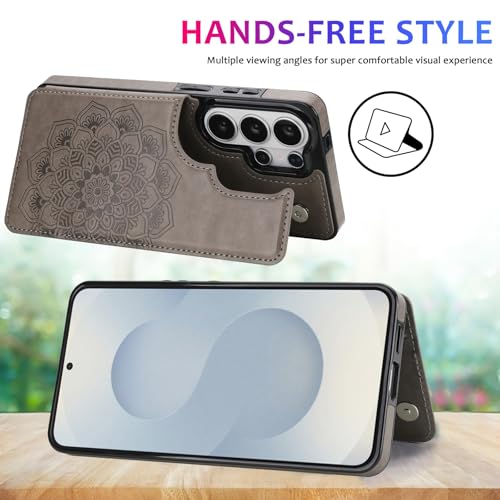 PASNEW S26 Ultra Wallet Case,6.9 inch,Gray | Card Holder, Floral Double Magnetic, PU Leather, Kickstand, Flip Cover - color: Gray, size: S26Ultra【6.9"】
