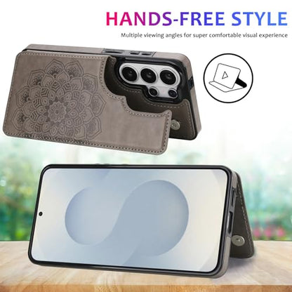 PASNEW S26 Ultra Wallet Case,6.9 inch,Gray | Card Holder, Floral Double Magnetic, PU Leather, Kickstand, Flip Cover - color: Gray, size: S26Ultra【6.9"】