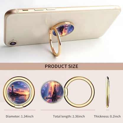 Cell Phone Ring Holder, Cute Metal Phone Grip Stand Finger Ring Kickstand, Flexible 360°Rotation Phone Tablet Case Accessories Compatible with Most Phones Lighthouse Ocean Sunset - color: Lighthouse Ocean Sunset