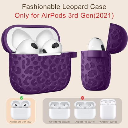 Compatible with AirPod Case 3rd Generation, Leopard Engraved Soft Silicone Skin Cover Full Protective Case,Compatible with Apple AirPod 3rd Generation Case,Front LED Visible - color: Darkpurple, size: AirPods 3rd Case