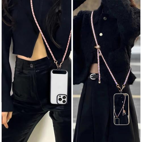 BFSD·DM Phone crossbody strap, 2× Pads,1× Leather Phone Strap,1× Phone Wrist Strap,1× Adjustable Finger Strap,Universal Crossbody Patch Phone Lanyards,Compatible with Most Smart, phone lanyard(brown) - color: Gold/Brown-adjustable