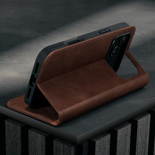 TORRO Leather Case Compatible with iPhone 17 Pro 6.3" 2025 - Premium Leather Wallet Flip Case with Kickstand and Card Slots (Compatible with Official MagSafe Chargers) - Dark Brown - color: Dark Brown, size: iPhone 17 Pro