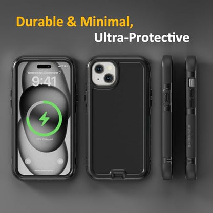 Follaroma Magnetic for iPhone 15 Case, Heavy Duty Phone Cases, Black, 6.1" | Compatible with MagSafe, Heavy Duty Shockproof,Military-Grade Anti-Drop Protective,Dual Layer Magnetic Protection Phone Cover - color: Black, size: iPhone 15 6.1''
