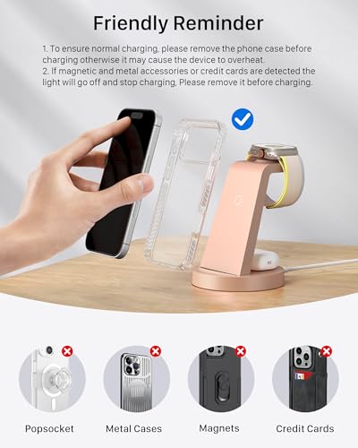 Anlmz 3 in 1 Charging Station - Wireless Charger for Apple Multiple Devices - color: Rose