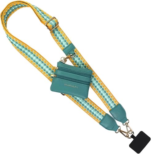Save the Girls Clip & Go Phone Lanyard with Wallet Pouch, Fun Dots - color: Mustard/Aqua