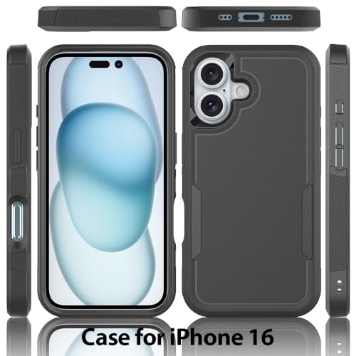 Heavy‑Duty Rugged Anti‑Drop Shockproof Protective Phone Case for iPhone 16, Durable Protective Shell, Black - color: Black, size: iPhone 16