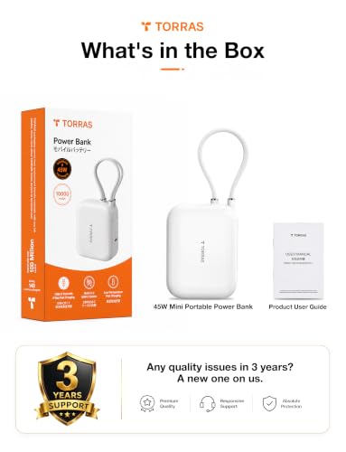 TORRAS Mini Power Bank for iPhone 18 Pro Max, 45W 10000mAh Portable Charger - color: WHITE