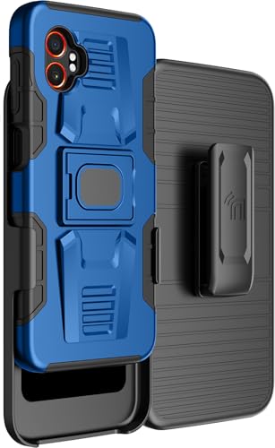 Nakedcellphone Rugged Combo for Samsung Galaxy XCover 7 Pro Case - Blue | Hybrid Cover + Belt Clip Holster, Rotating Phone Holder, Ring Grip, with Kickstand, For XCover7 Pro (2025, SM-G766) - color: Blue