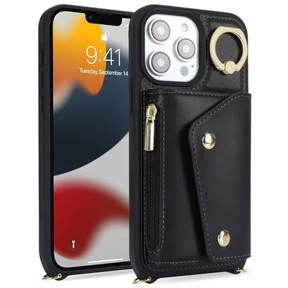 Lipvina Crossbody Wallet Case for iPhone 13 Pro,Black - color: 01-Black, size: iPhone 13 Pro 6.1"