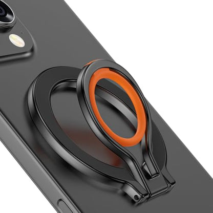 Magnetic Phone Grip Holder for MagSafe Ring Stand Holder Adjustable Stand - color: Black Orange