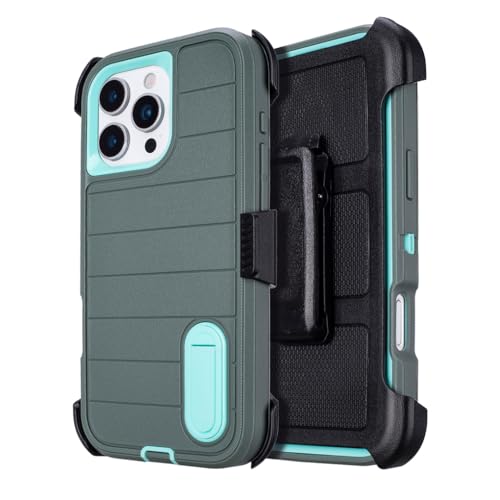 for iPhone 16 Pro Phone Case with Belt Clip 3 Layers of Sturdy | Holster Military Grade Shockproof ProProtective Cases Heavy Duty Phone Cases iPhone 16 Pro Case 6.3 Inch (Dark Green) - color: Dark Green
