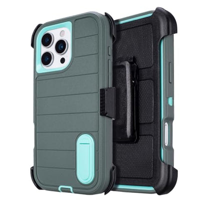 for iPhone 16 Pro Phone Case with Belt Clip 3 Layers of Sturdy | Holster Military Grade Shockproof ProProtective Cases Heavy Duty Phone Cases iPhone 16 Pro Case 6.3 Inch (Dark Green) - color: Dark Green