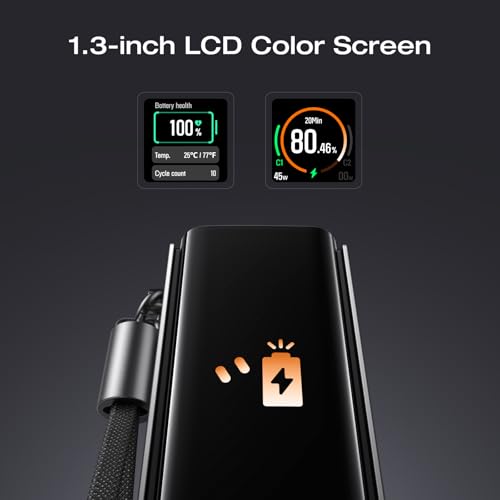 EF ECOFLOW RAPID Pro Power Bank with 67W Wall Plug, 10,000mAh 3-in-1 Portable Charger with Built-in USB-C Cable, 45W Fast Recharging, Travel Essentials for iPhone 17/16 Series, Galaxy, Laptops, and More - color: Gray Black