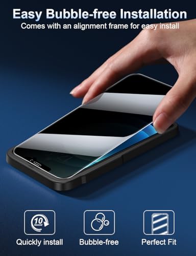 ruwa Privacy Screen Protector for iPhone 12/12 Pro[6.1 Inch][3-Pack] Anti-Peep Tempered Glass Film with Easy Installation Frame, Ultra HD, 9H Hardness, Scratch Resistant, Case Friendly - size: for iPhone 12/12 Pro-6.1 inch 3-Pack