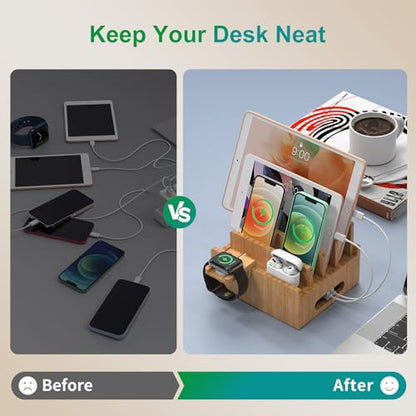 Pezin & Hulin Bamboo Charging Station with USB Charger,5Cables-Natural - color: With Charger