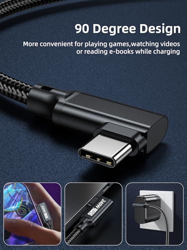 240W USB C to USB C Cable 10FT,Right Angle PD 3.1 Type C to C 5A Fast Charging Cable for MacBook Pro/Air,iPad Pro/Air/Mini,iPhone15/15Pro/15Plus/15ProMax,Samsung S24/S23/S22,Surface Book2,Pixel - style: Dual 90° Right Angle