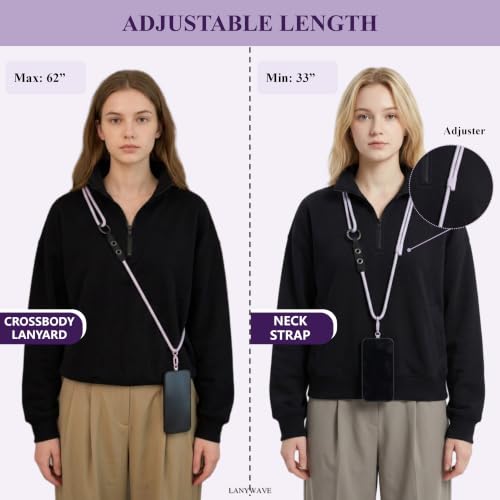 Adjustable Crossbody Phone Lanyard with Hanging Loops - color: Purple