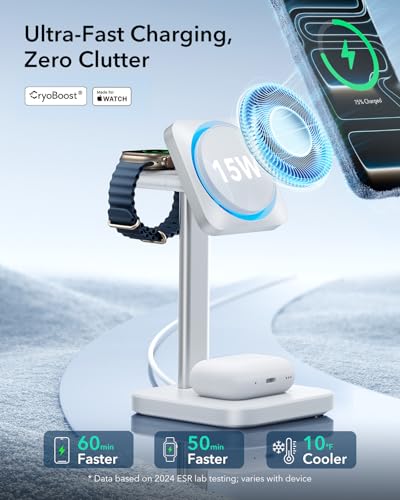 ESR 3 in 1 MagSafe Charger Stand with CryoBoost, Wireless Charging Stand - color: White