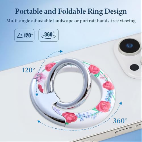 Magnetic Phone Ring for MagSafe Grip, Super Magnet Twinkle Design Ring Holder Stand, MagSafe Accessory for iPhone 17/16/15/14/13 Pro Max Plus，Rose Garland - color: Rose Garland