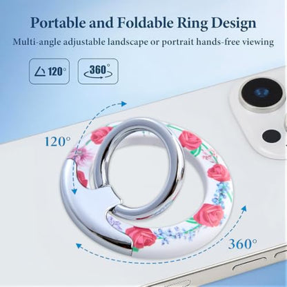 Magnetic Phone Ring for MagSafe Grip, Super Magnet Twinkle Design Ring Holder Stand, MagSafe Accessory for iPhone 17/16/15/14/13 Pro Max Plus，Rose Garland - color: Rose Garland