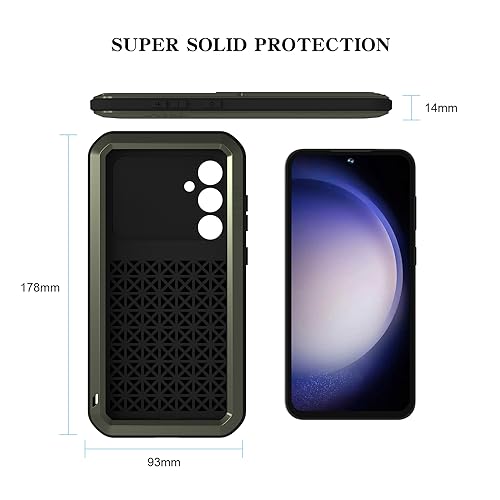 LOVE MEI Military Rugged Case for Samsung Galaxy S23 Fe, with Tempered Glass Screen Protector, Shockproof Dustproof Scratch Proof Hybrid Metal and Silicone Gel Heavy Duty Full Body Cover Green - color: Green