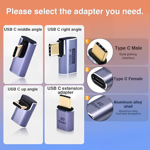 Duttek USB C Right Angle Adapter 4 Style, 90 Degree USB C Angle Adapter [ 40Gbps 100W PD] Type C Extension Connector Compatible with Steam Deck MacBook Phone Game Console - style: Four Styles Right Angle USB C Adapter