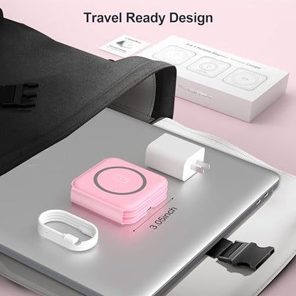 3 in 1 Charging Station for Multple Devices,Foldable 3 in 1 Wireless Charger for Travel,Nano Wireless Charging Station for iPhone16 15 14 13 12 Pro Max/Watch 10 9 8 7 6 5 4 3 Ultra/AirPod Pro - color: Pink