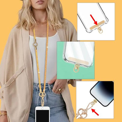 Crystal Phone Strap Crossbody and Wrist Lanyard, Anti Theft Layered & Wrist Strap Cell Phone Neck for Women - color: Orange