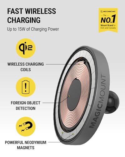 Scosche MPQMRDV MagicMount Charge Pro Qi2 MagSafe Car Mount Charger, 15W Fast Magnetic Wireless Charging Phone Holder for Dashboard/Vent Compatible with iPhone 16/15/14/13/12 Pro Max Plus, Samsung S25 - size: Circle, style: Dash/Vent