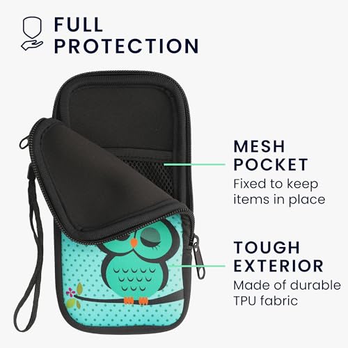 kwmobile Neoprene Sleeve for Smartphone Size XXL - 7" - Shock Absorbing Pouch Case - Protective Phone Bag - Sleeping Owl Turquoise/Brown/Mint - style: Sleeping Owl 37-05-71