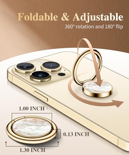 GVIEWIN Marble Cell Phone Ring Holder, Metal Kickstand Grip 360° Rotation - color: B-Pearlescent/Gold