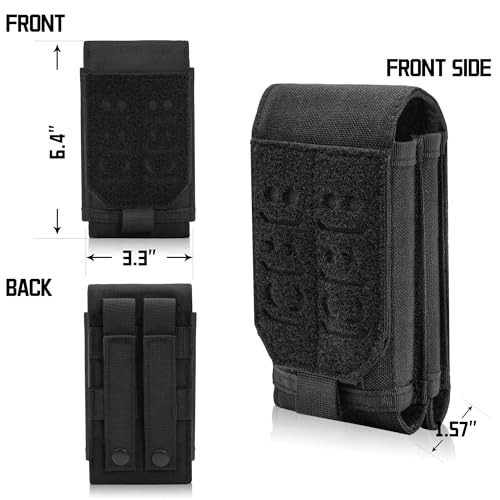 Molle Dual Phone Pouch, Upgrade Laser Cut Heavy Duty Waterproof Samll Tactical Cell Phone Holder with US Flag Patch for 4.7"-6.7" (DULA-Black) - color: DULA-BLACK